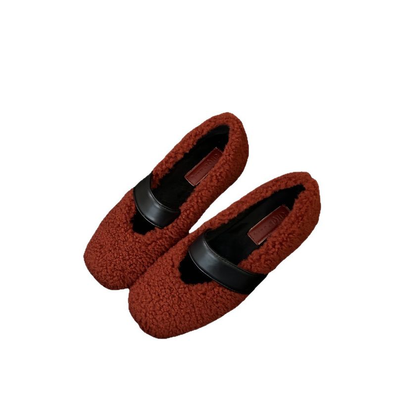 Fall/Winter New Fashionable Versatile Flat Single-Strap Loafers, Warm Fleece-Lined Women's Shoes_voghion.com