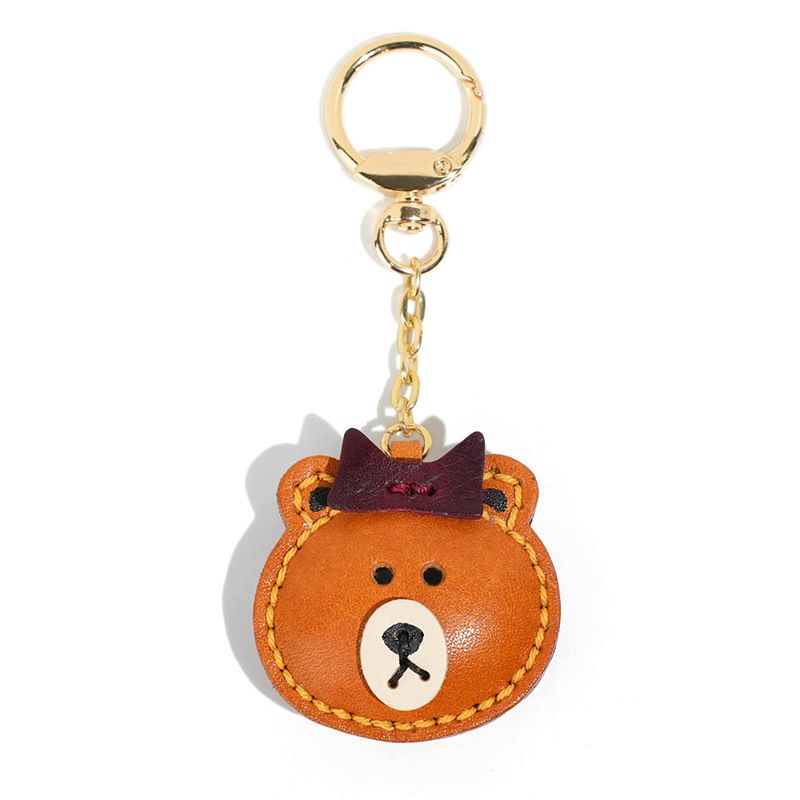 Hochwertiger handgenähter Anhänger aus echtem Leder mit süßem Bärenmotiv, Damentasche, Rucksack, Dekoration, Auto-Schlüsselanhänger_voghion.com