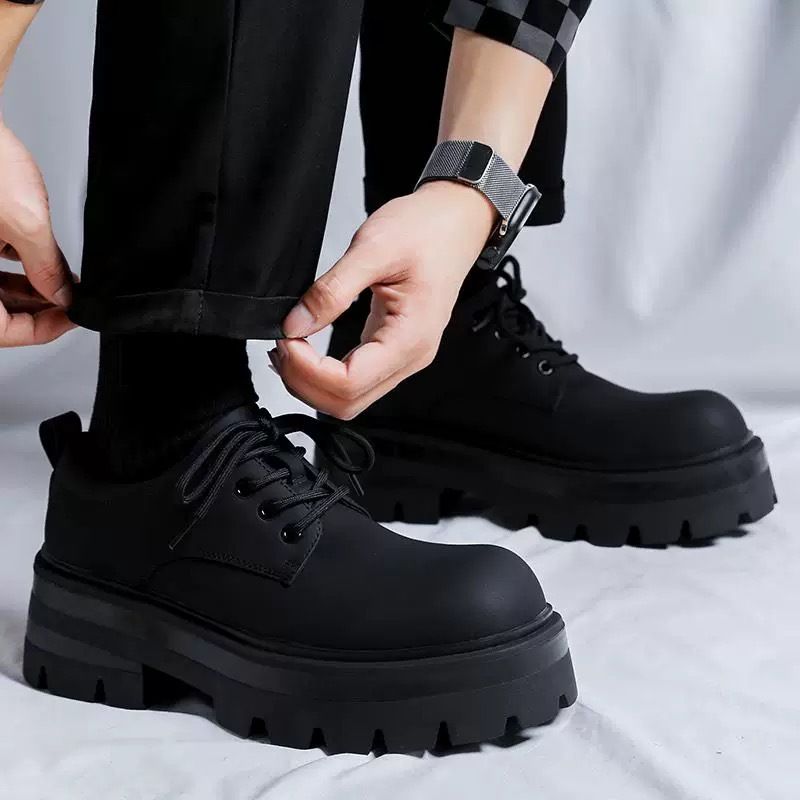 2025 Thick Low Plain Derby For Men With A Sense Of , Niche Black, Height Increasing 7CM British Style Big Toe_voghion.com