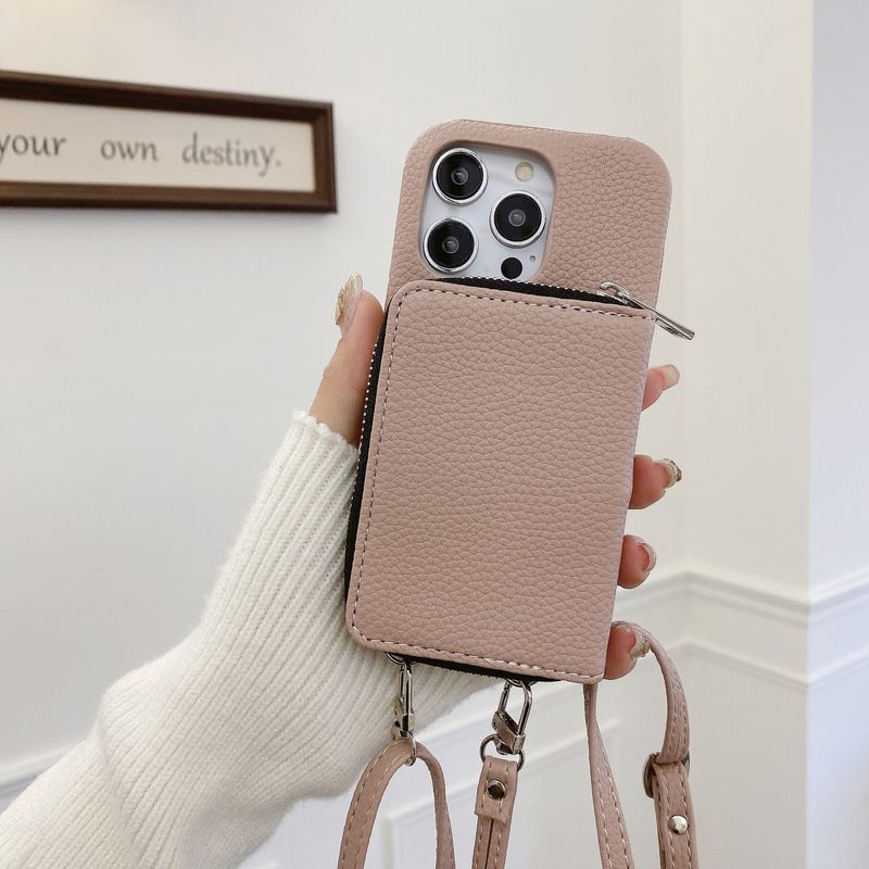 Mobile phone case pattern zipper card lanyard mobile phone case suitable for iPhone15 protective cover Apple 14promax mobile phone case_voghion.com