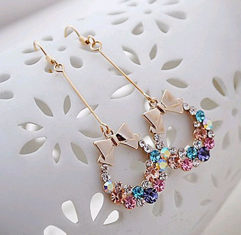 New Fashion Designer Jewelry Colorful Rhinestone Imitation Pearl Butterfly Bow Stud Earrings for Women Brincos_voghion.com