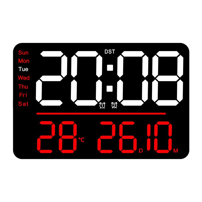 Creative Cross-Mirror Multifunctional Wall Simple LED Living Room Large Size Temperature Humidity Meter Clock_voghion.com