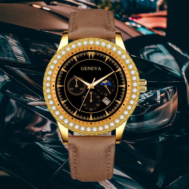 Mode Sonne, Mond und Sterne Herren Net Red Kalender Stahlarmband Uhr Herren Quarzuhr Große Uhr Kopf Diamant Uhr_voghion.com