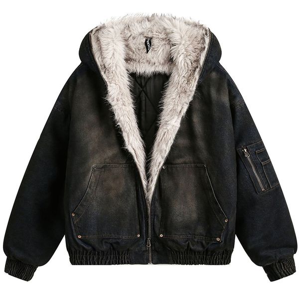 Vintage Denim Parkas Pelz Warme Gepolsterte Jacken Männer Streetwear Harajuku Übergroßen Blase Mantel Outwear_voghion.com
