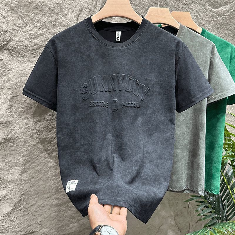 Männerkleeder gedréckte Kuerzärmel T-Shirt Summer neie Stil atmungsaktiv Casual schéin elastesch schlank fit hallefärmel villsäitegt T-Shirt Trend_voghion.com
