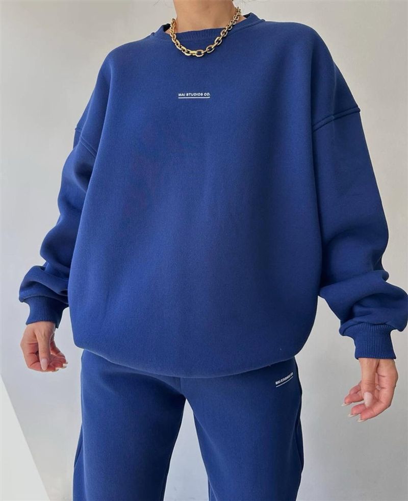 Ropa de mujer, nuevo traje de dos piezas, sudadera informal de manga larga y cuello redondo, pantalones deportivos elásticos_voghion.com
