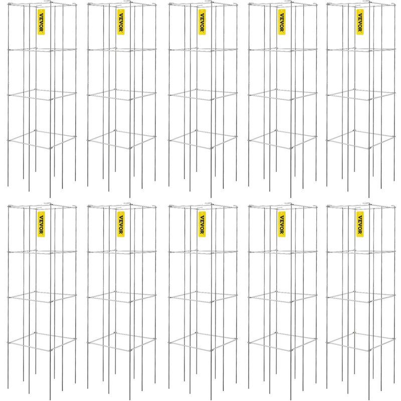 VEVOR Tomato Cages, 11.8" X 11.8" X 46.1", 10 Packs Square Plant Support Cages, Silver PVC-Coated Steel Tomato Towers For Climbing Vegetables, Plants, Flowers, Fruits_voghion.com