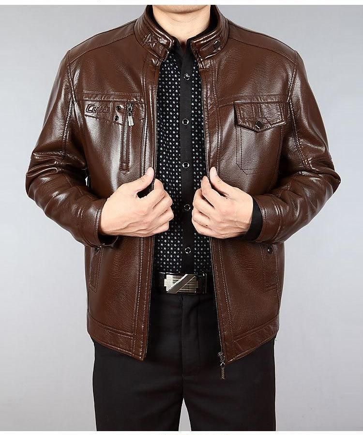 Men’s Faux Leather Jacket – Fleece-Lined Winter Coat With Stand Collar & Zipper Front (S-XXXL, Black/Dark Brown/Tan, Windproof & Lightweight)​_voghion.com