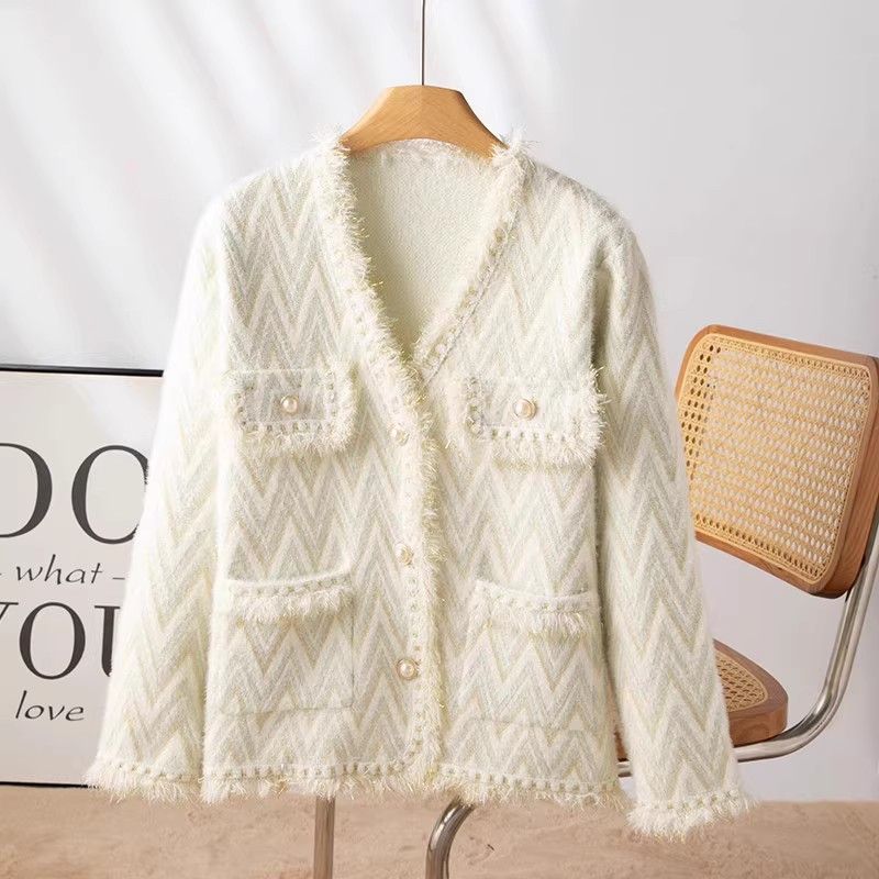 Kadınlar için Xiaoxiang tarzı ceket, 2024 sonbahar ve kış yeni giyim, vizon kürk kazak, dış katman örme_voghion.com