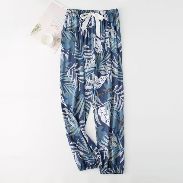 Pigiami da donna I pantaloni del pigiama in cotone e seta più i pantaloni larghi con chiusura possono essere indossati con pantaloni lanterna da spiaggia tascabili_voghion.com