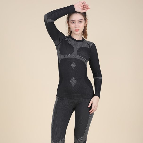 Completo intimo termico senza cuciture a compressione per donna, da sci, da esterno, ad asciugatura rapida, traspirante, per autunno e inverno_voghion.com