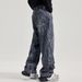 Men's Distressed Washed Denim Jeans - Deconstructed Streetwear With Patchwork & Relaxed Straight-Leg Fit_voghion.com