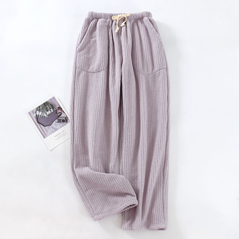 Women's Flannel Thickened Heattech Loose Straight-leg Pama Pants_voghion.com