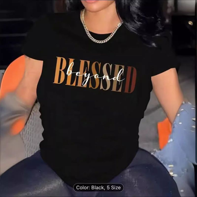 T-shirt imprimé printemps/été 2024 pour femme, haut à col rond et manches courtes_voghion.com