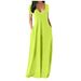 2023 Summer New Women's Solid Color V-neck Short Sleeve Long Dress with Pockets_voghion.com