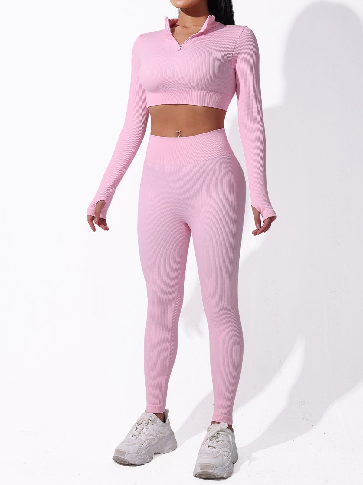 Γυναικεία Ρούχα Γιόγκα με Φερμουάρ, Τρέξιμο, Γυμναστική, Στενή, Ημί-Ανοικτή, Αθλητική Ομορφιά, Μακρυμάνικη_voghion.com