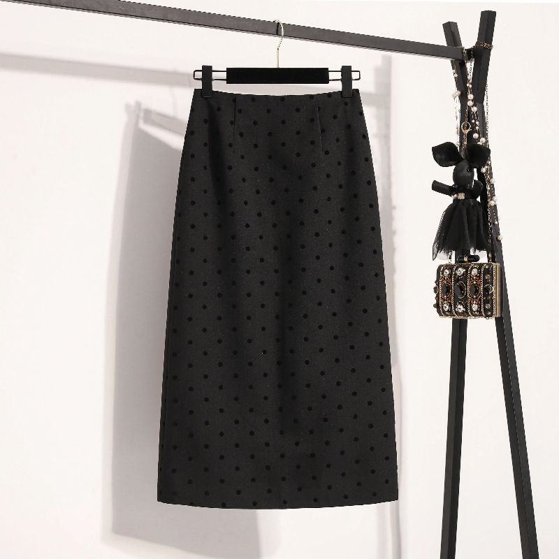 Gonna a tubino sottile in lana a vita alta da donna, per ragazze grasse, a mezza lunghezza, per la riduzione dell'età, autunno e inverno_voghion.com