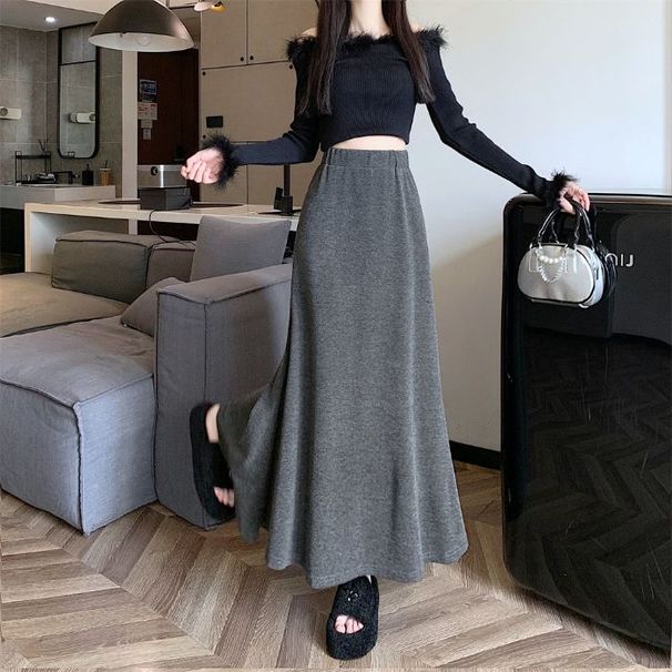 Gonna a coda di pesce in maglia da donna, primavera, taglia grande, spessa, in mm, sensazione di alta qualità, gonna sottile a vita alta, sensazione di vita elastica e sensazione di caduta_voghion.com