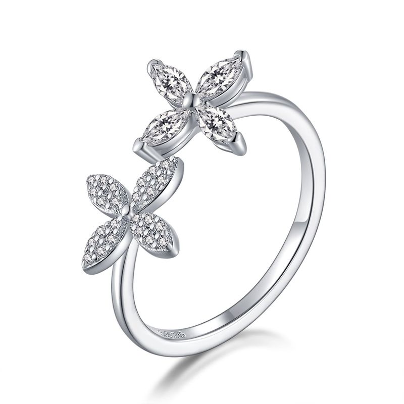 Anello aperto Gardenia - Anello floreale in argento sterling 925_voghion.com