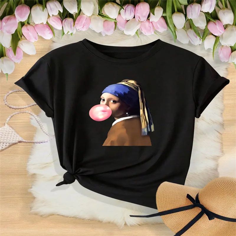 T-shirt d'été à manches courtes pour femme, imprimé œil, décontracté et mignon_voghion.com