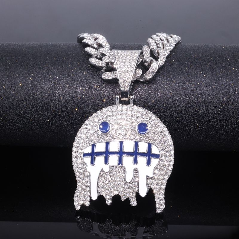 Unisex Hip Hop Jewelry Ice Face Emoji Oil Painting Pendant Men's Trendy Street Rap Full Diamond Cuban Chain_voghion.com