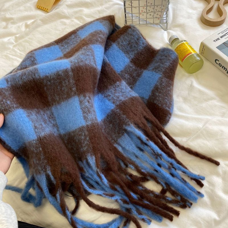 Versione di qualità Sciarpa in filato circolare Colori contrastanti Scialle scozzese caldo autunnale e invernale_voghion.com