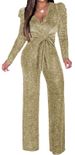 Women's V-Neck High-Stretch Glitter Jumpsuit – Sexy & Elegant Wide-Leg Romper With Metallic Threads, Comfortable Polyester-Cotton Blend_voghion.com