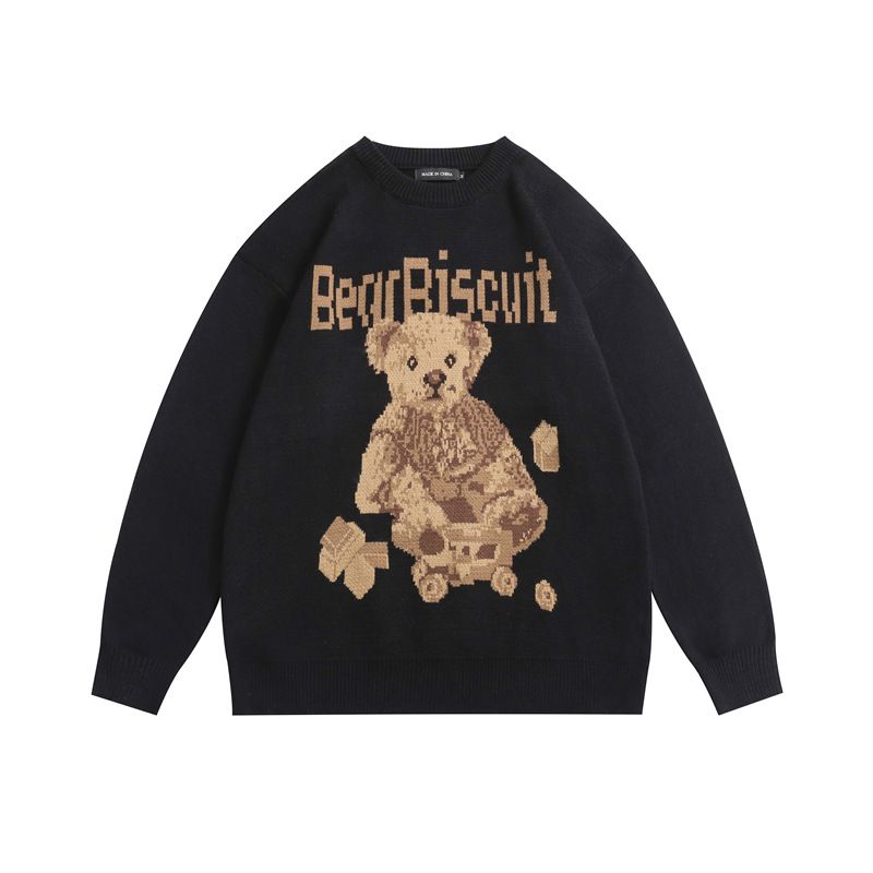 Men's Clothing Heyhenry New Autumn Couple Sweater Cartoon Bear Pattern Round Neck Pullover Knitted Top For Boys And Girls_voghion.com