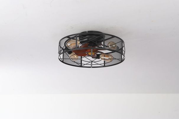 Ventilateur de plafond d'intérieur noir encastré à 6 vitesses de 19 po avec éclairage et télécommande_voghion.com