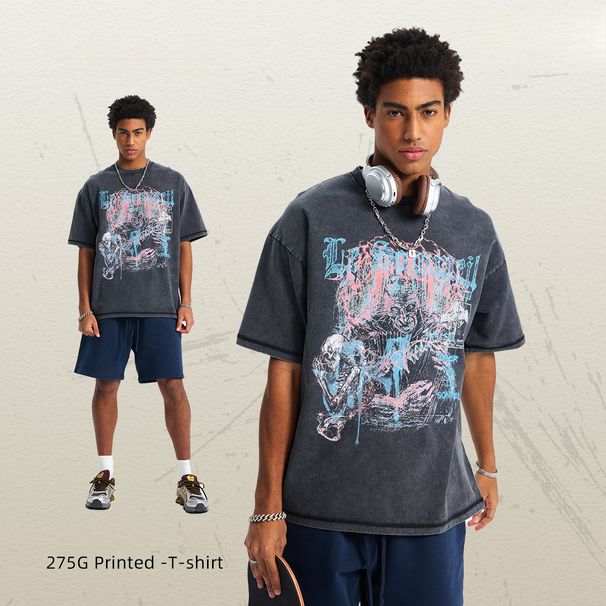 Retro Men's Short-sleeved T-shirt Street Washing And Printing Loose And Old-fashioned T_voghion.com