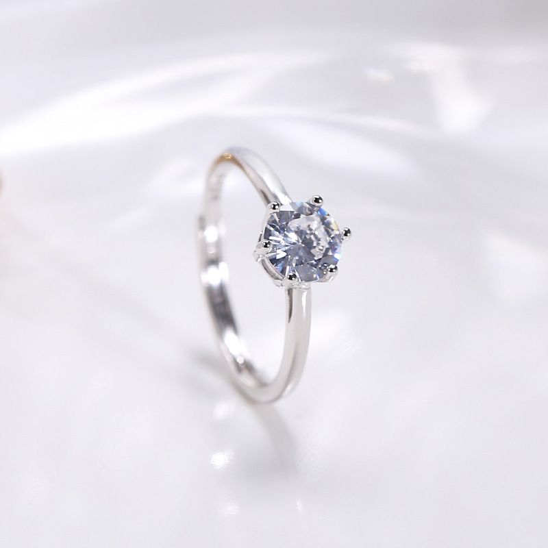 Wanying Six Claw Diamond S Καθαρό ασημένιο δώρο Γαμήλιο δαχτυλίδι ελαφρύ πολυτελές απλό κόσμημα μόδας_voghion.com