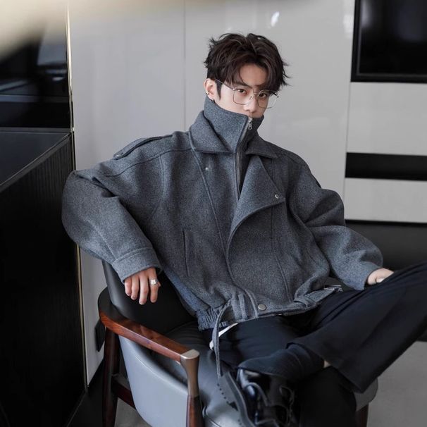 Rövid gyapjú férfi tavaszi és őszi új stílusú, luxus érzetű, vagány kabát_voghion.com