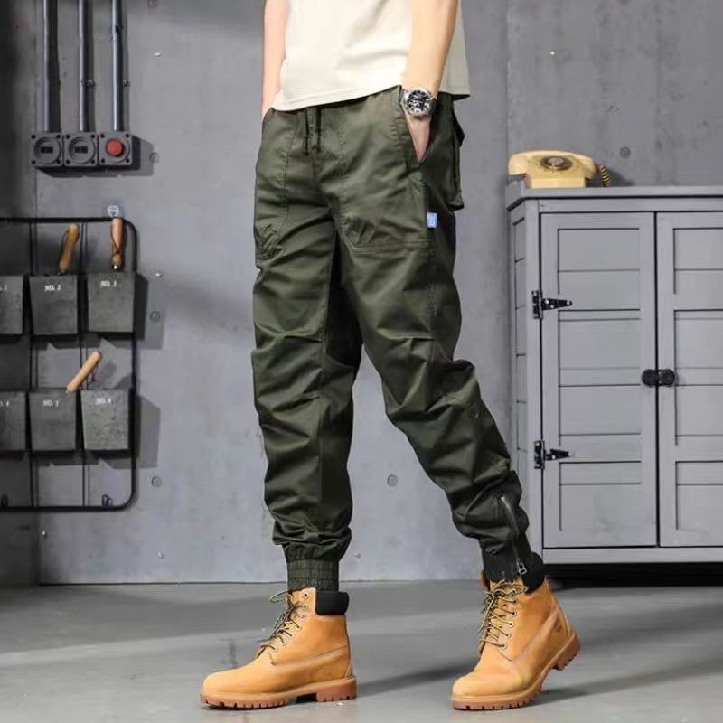 Versatile Japanese style work pants for spring and autumn seasons, casual solid color simple three-dimensional decorative leggings_voghion.com
