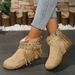 Large Size Rivet Fringe Metal Buckle Short Boots Autumn And Winter New Flat Warm Women's Boots_voghion.com