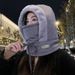 Hat, scarf and neck integrated women's winter warm artifact, windproof mask, velvet thick pullover hat._voghion.com