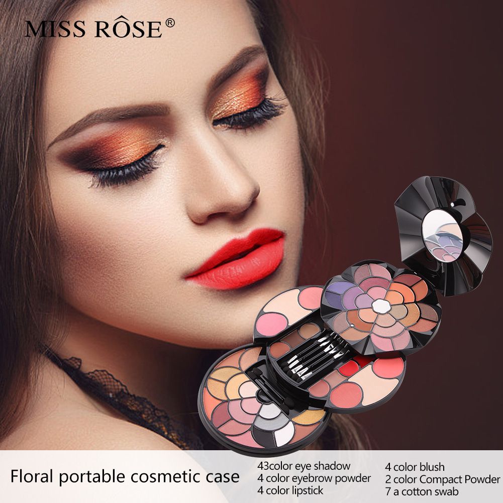 MISS ROSE 57 Color Petal Makeup Palette, 43 Color Eyeshadow, 4 Color Eyebrow Powder, Blush, Lipstick, 2 Color Powder Makeup Box_voghion.com