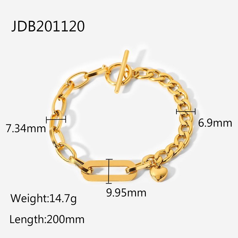 Stainless Steel Cuban Chain Elliptical Love Pendant OT Buckle Bracelet Vacuum Electroplated Jewelry_voghion.com
