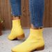 Women's Shoes Flying Woven Pointed Short Barrel Martin Boots Women's Sleeve Thick Heel Medium Heel Breathable Socks Boots_voghion.com