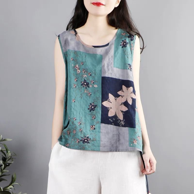 Ethnic Cotton Linen Women's Artistic Vest Spring Summer 2025 New Floral Chinese Style Sleeveless_voghion.com