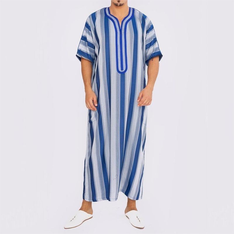 Men's Clothing Arab Ethnic Men's Short Sleeve Robe Long Style Middle Eastern Muslim Plus Size Clothing_voghion.com