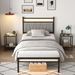 Bed Frame With Charging Station, Metal Platform Bed Frame With Fabric Upholstered Headboard, No Box Spring Needed, Large Under Bed Storage, Non-Slip_voghion.com