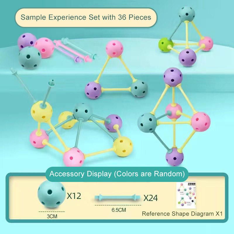 Kinderen zetten ballen in elkaar, zetten blokken en kralen in elkaar, driedimensionale geometrie, leermiddelen, puzzel, mozaïek, kralen speelgoed_voghion.com