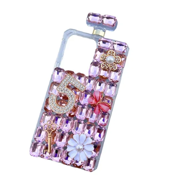 Handmade Perfume Bottle for iPhone 15, Diamond Rhinestone Case with Neck Strap, Bling Glitter Crystal, Shiny Clear_voghion.com