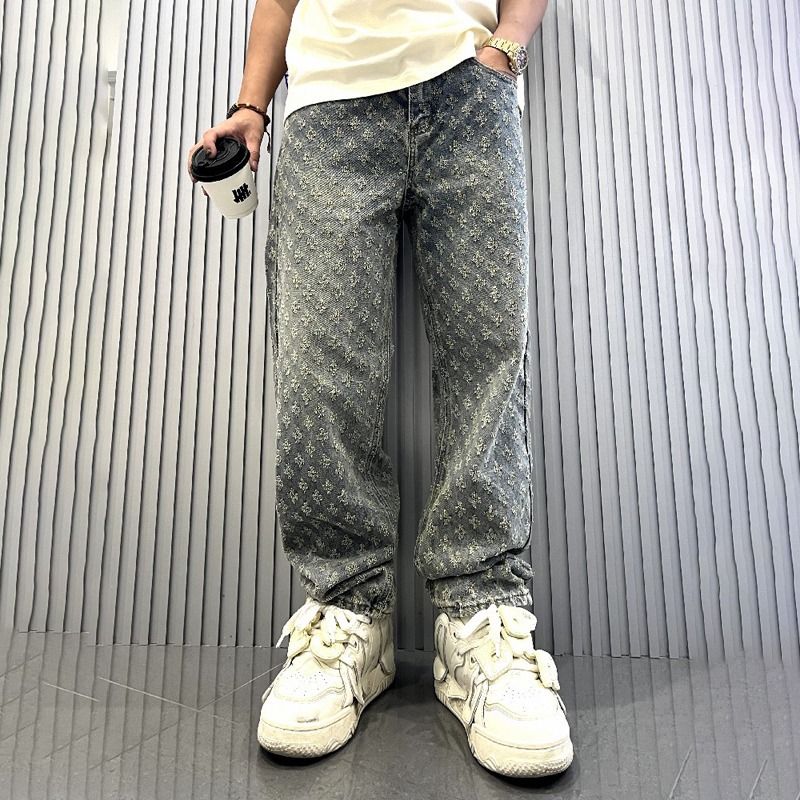 Männer Kleeder Drécken High Street Moudemark Ins Design Jeans loose riichtaus gewäsch Wide Leg Long Hosen_voghion.com