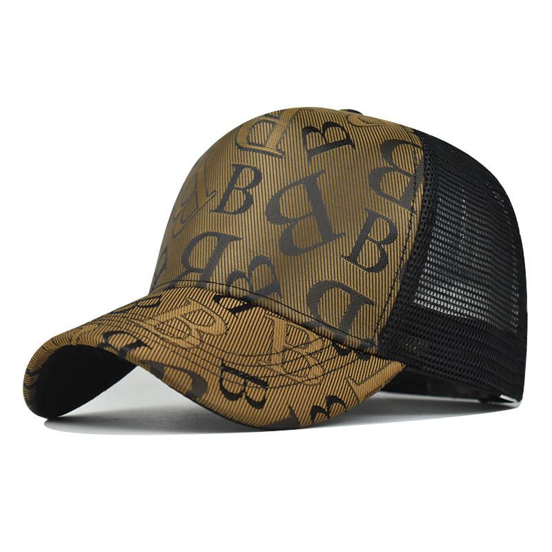 Men's Letter “B”Print Baseball Cap, Mesh Breathable Adjustable Hip Hop Trucker Sun Hat_voghion.com