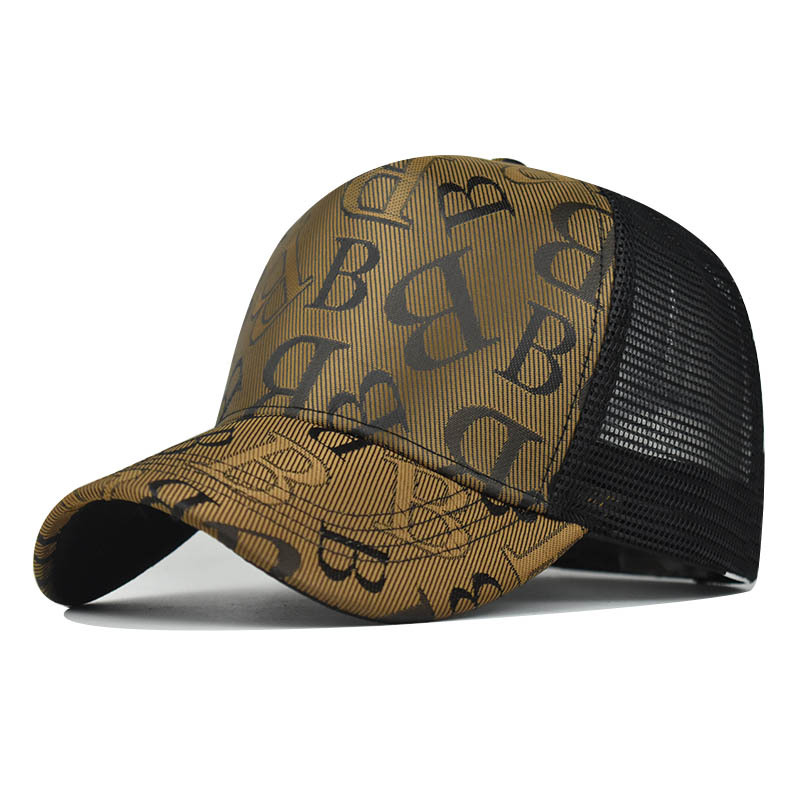 Baseballkapp fir Männer mat Buschtaf "B"-Print, atmungsaktiven, verstellbaren Hip-Hop-Trucker-Sonnemutz mat Netz_voghion.com