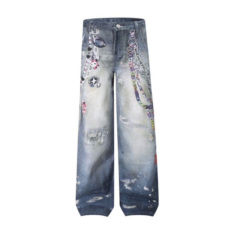 3D-gedruckte Kettenjeans für Jungen High Street Fashion Brand Loose Wide Leg Mopping Pants_voghion.com