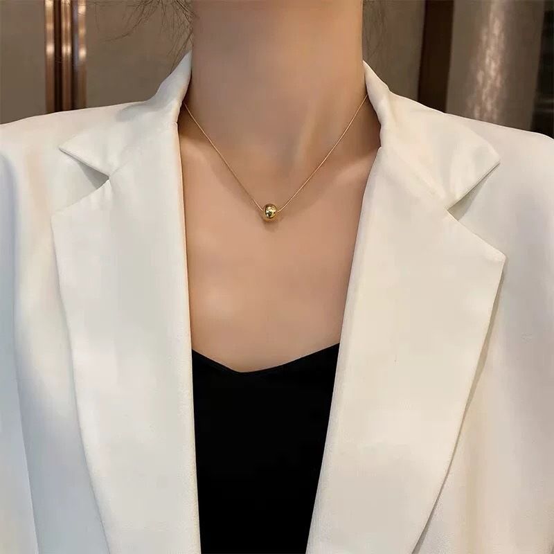 Stainless Steel Round Bead Pendant Necklace For Women Girls Gold Color Classic Simple Clavicle Chain Wedding Party Jewelry Gift_voghion.com