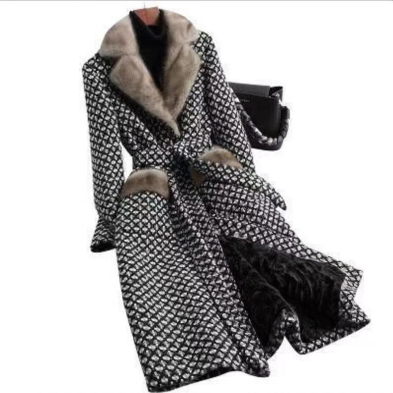 Imitatie blana de nurca imitatie blana dama iarna tweed haina lunga dama din tweed_voghion.com