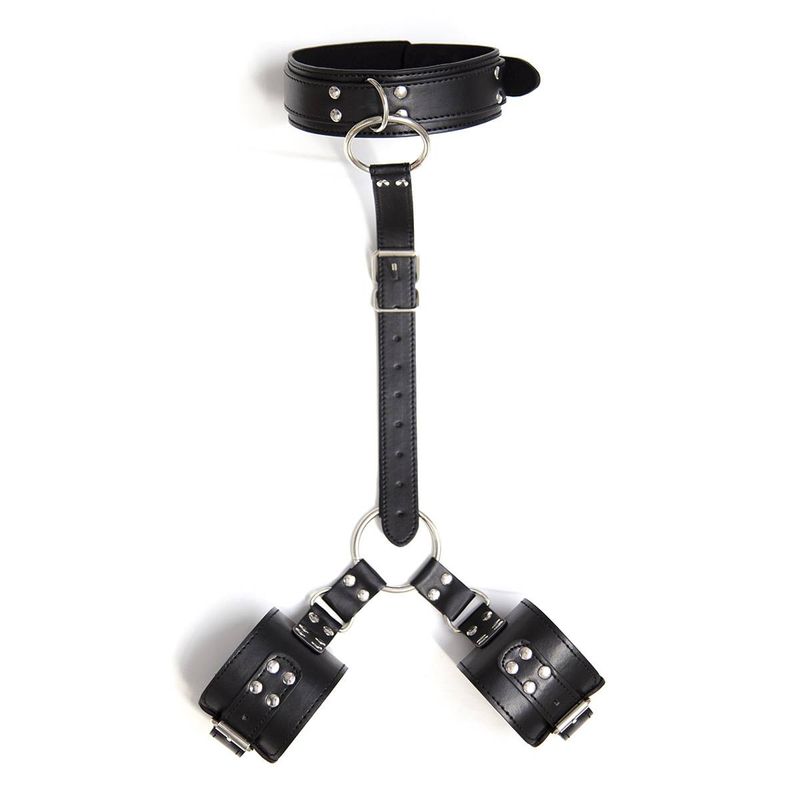 BDSM Sex Toys Hand Tie Neck Cover PU Leather Neck Cover Black Male Bondage Equipment Hand Tie_voghion.com